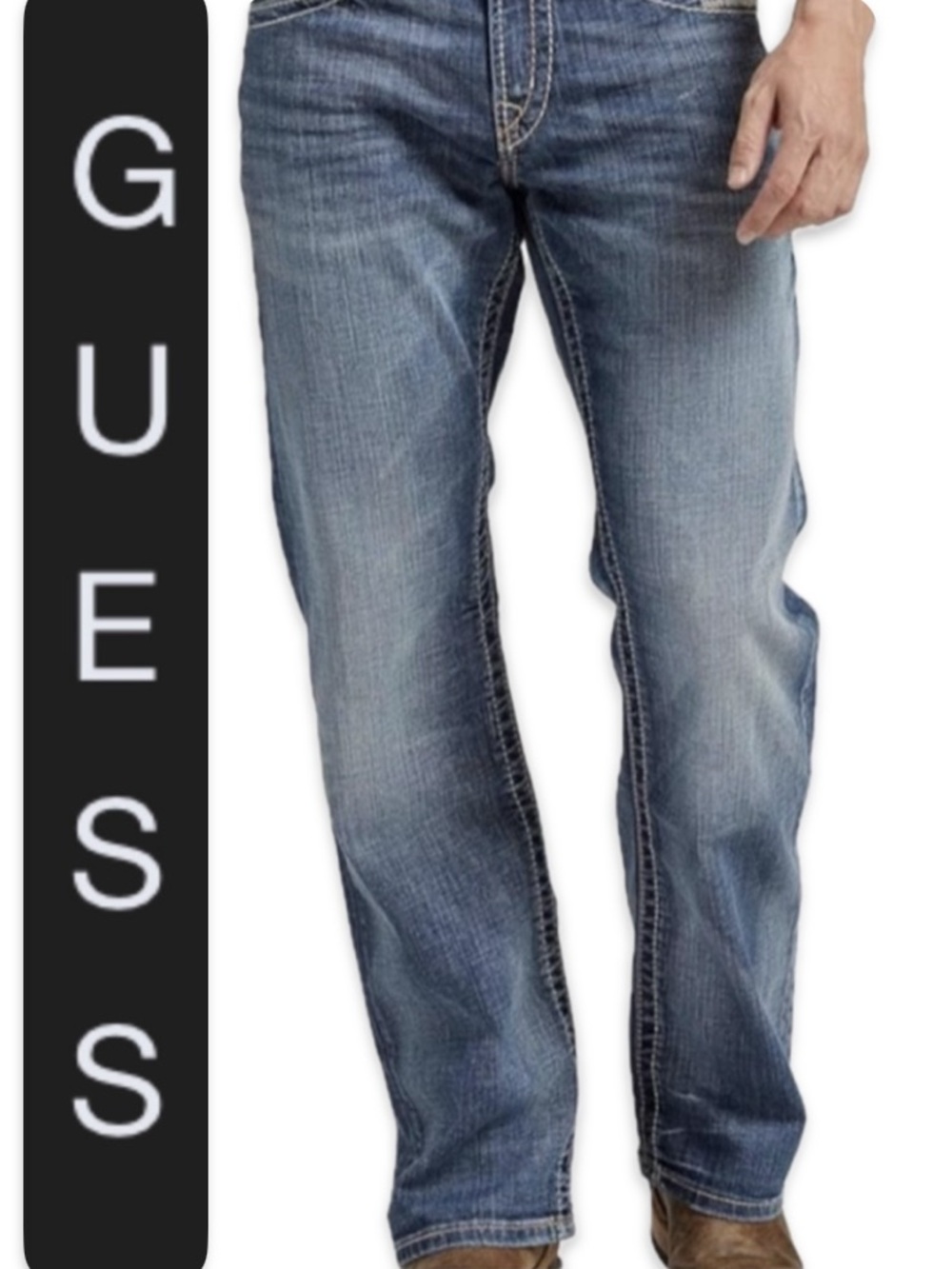 Guess Mens Straight Leg Jeans 100% Cotton Frayed Hem Denim Pant 30x32
